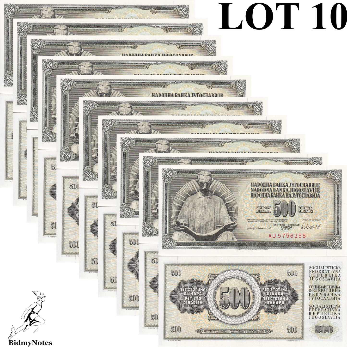 Yugoslavia 500 Dinara 1981 P 91b UNC 1/10 Bundle LOT 10 pcs