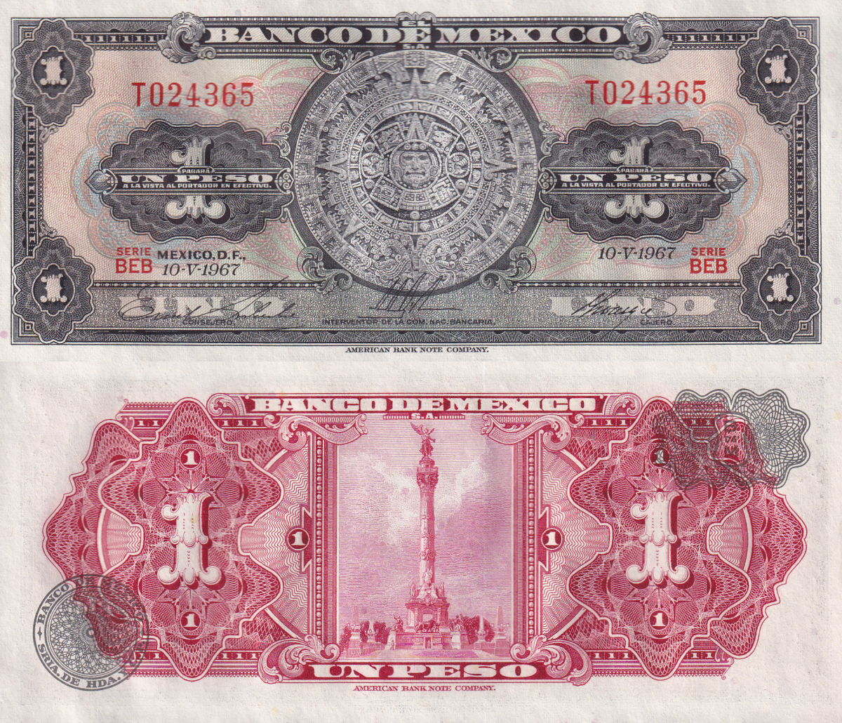 Mexico 1 Peso 1967 P 59j UNC Lot 3 pcs