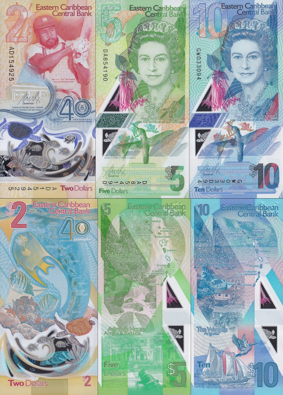 East Caribbean 2 5 10 ND 2019 2021 2023 P 56 57 61 COMM. UNC Polymer Set 3 pcs