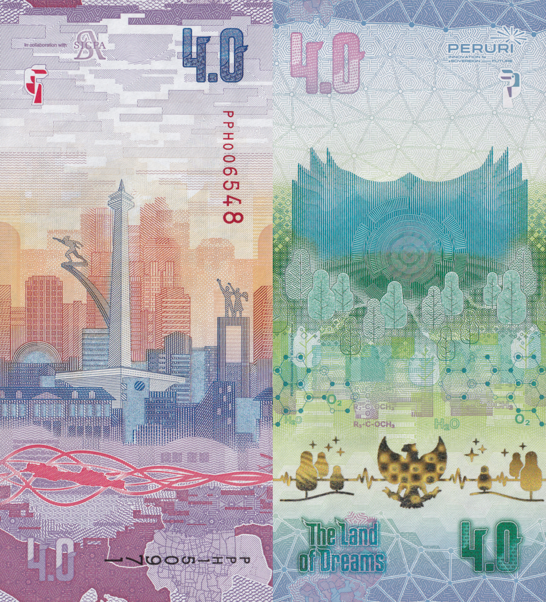 Indonesia PERURI Housenote 4.0 TEST NOTE The Land Of Dreams UNC With Folder