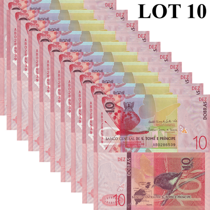 Sao Tome E Principe 10 Dobras 2020-2023 P 77 UNC 1/10 Bundle Lot 10 pcs