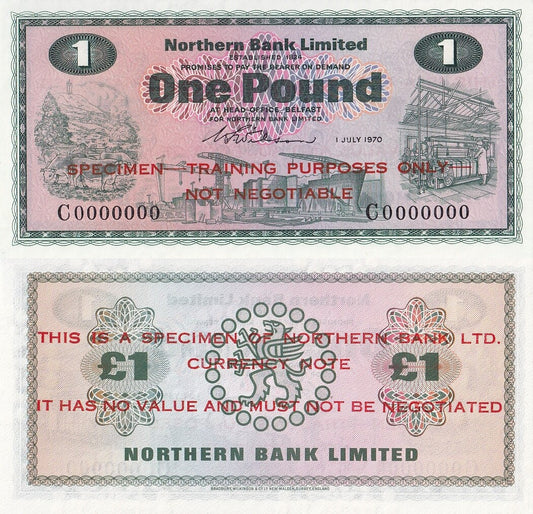 Northern Ireland 1 Pound 1970 P 187a UNC Northern Bank Limited Specimen