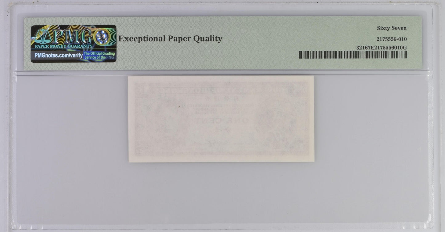Hong Kong GOV 1 Cent ND (1945) P 321 UNC PMG 67 EPQ 2nd TOP POP
