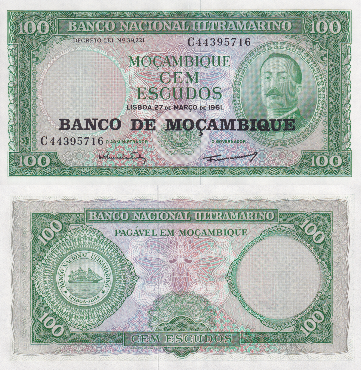 Mozambique 100 Escudos 1961 (1976) P 117 UNC 1/20 Bundle Lot 5 pcs