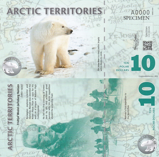 Arctic Territories 10 Dollars 2010 Polymer Specimen UNC