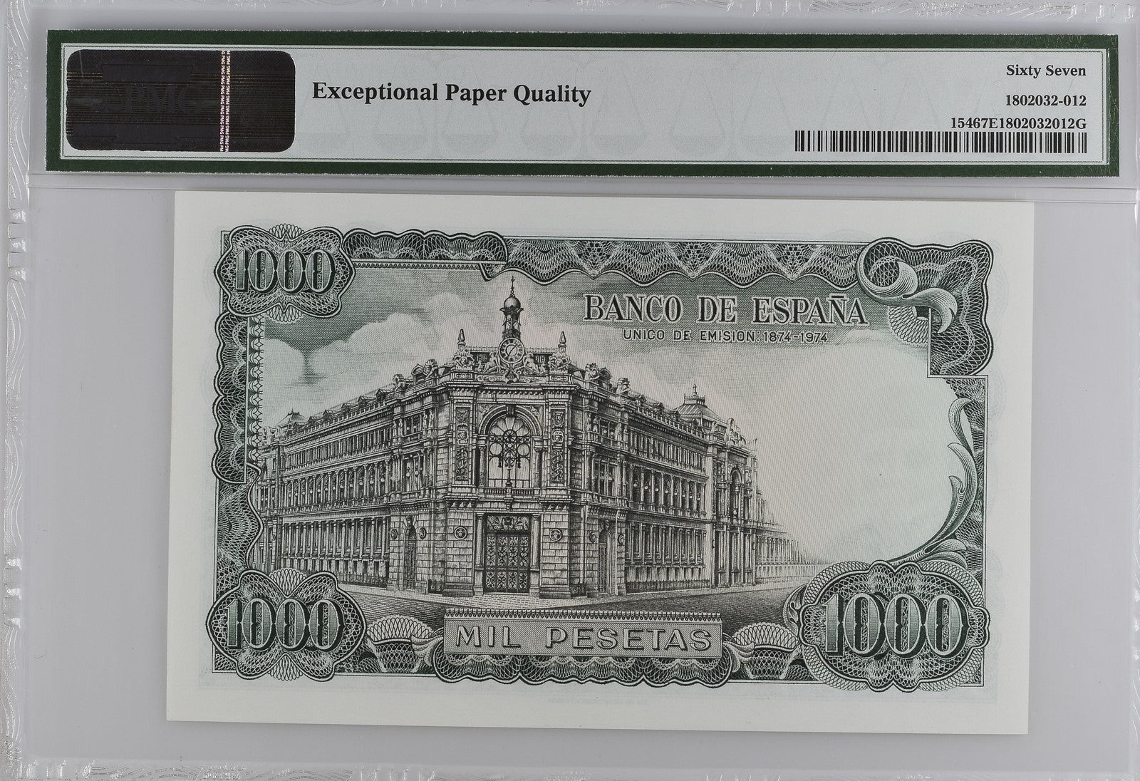 Spain COMM. 1000 Pesetas 1971 (ND 1974) P 154 UNC PMG 67 EPQ 2nd TOP POP