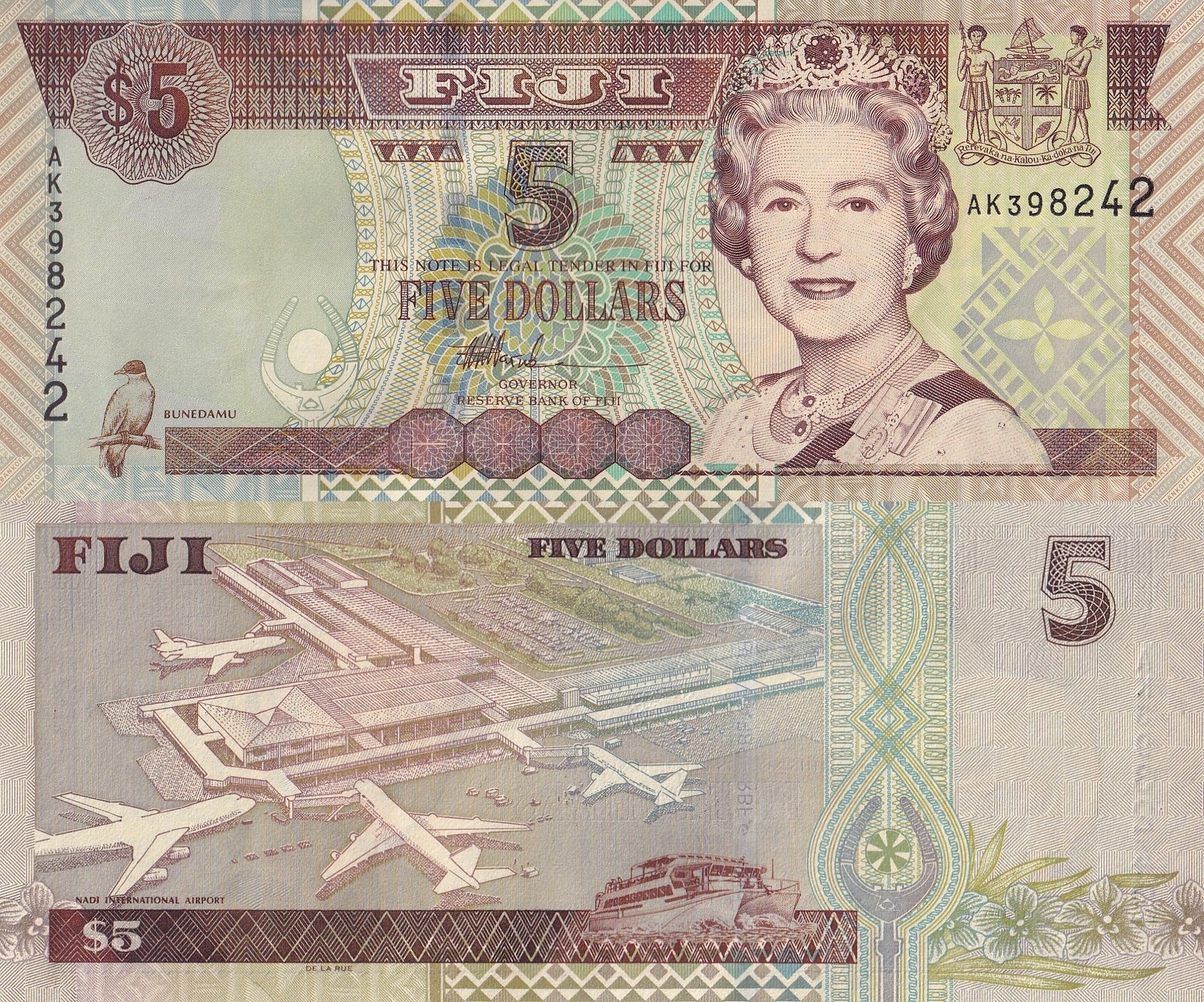 Fiji 5 Dollars ND 2002 P 105b Queen Elizabeth II UNC