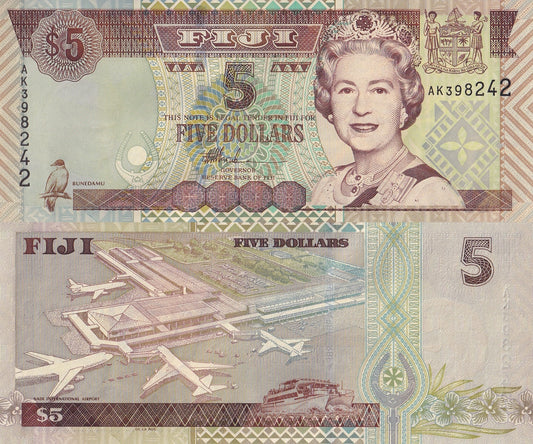 Fiji 5 Dollars ND 2002 P 105b Queen Elizabeth II UNC
