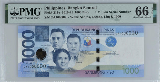 Philippines 1000 Piso 2019 P 211e UNC PMG 66 EPQ 1 MILLION - 1000000 3rd TOP POP