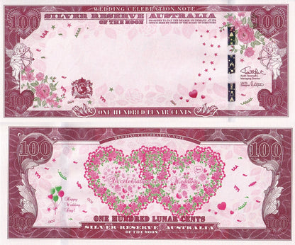 Australia 100 Cents UNC Silver Reserve of the Moon Wedding Celebration Note W/F