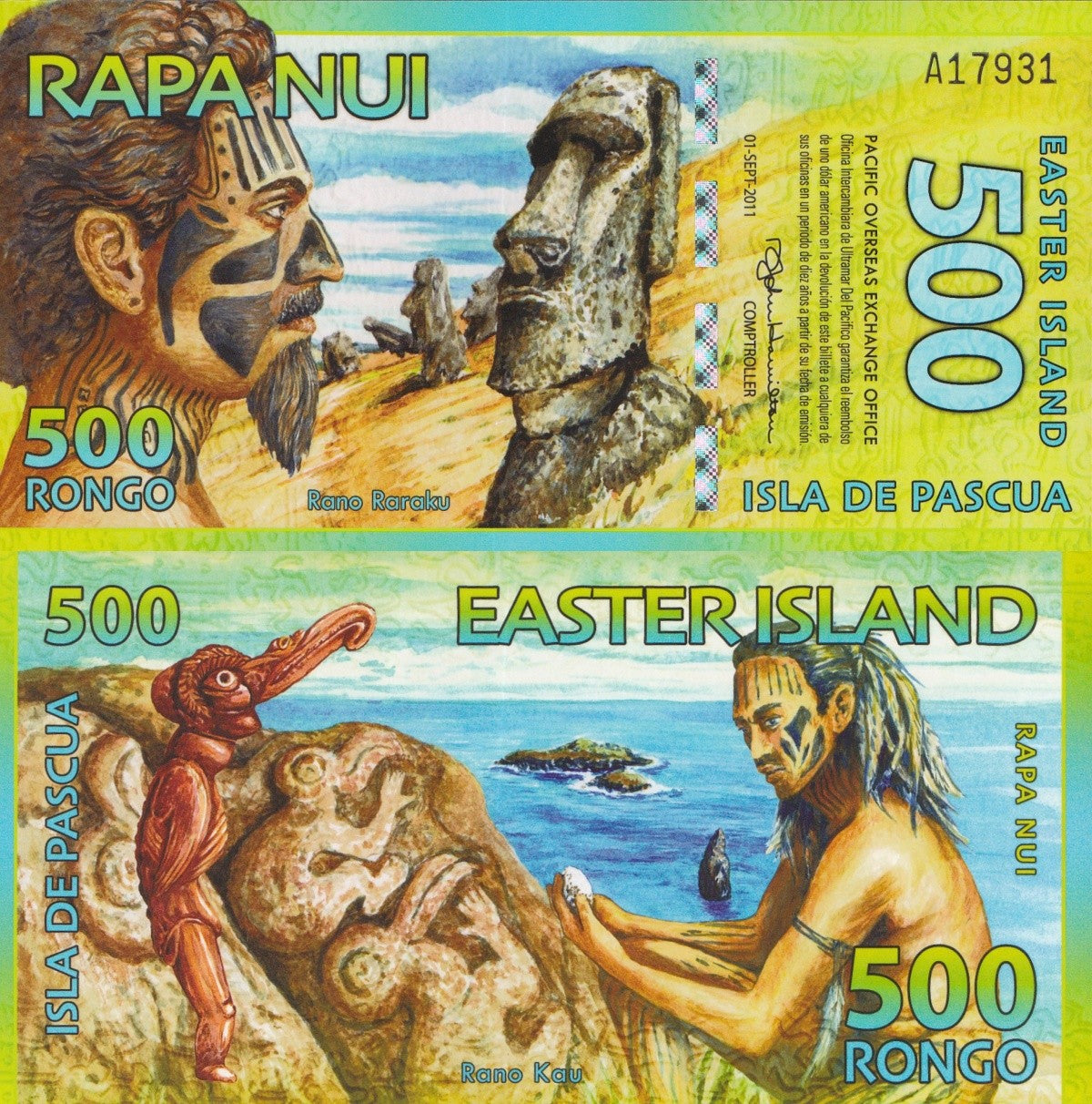Easter Island 500 Rongo 2011 Polymer Test note UNC