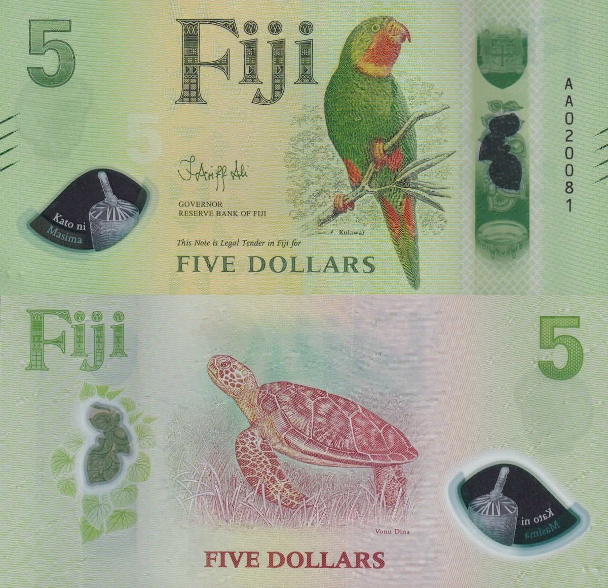 Fiji 5 Dollars 2026 P New Design Polymer UNC AA Prefix