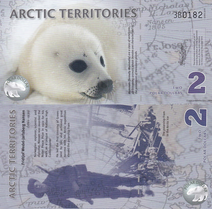 Arctic Territories 2 Dollar 2010 Polymer Polar Seal UNC