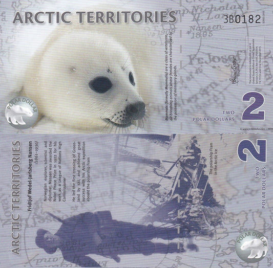 Arctic Territories 2 Dollar 2010 Polymer Polar Seal UNC