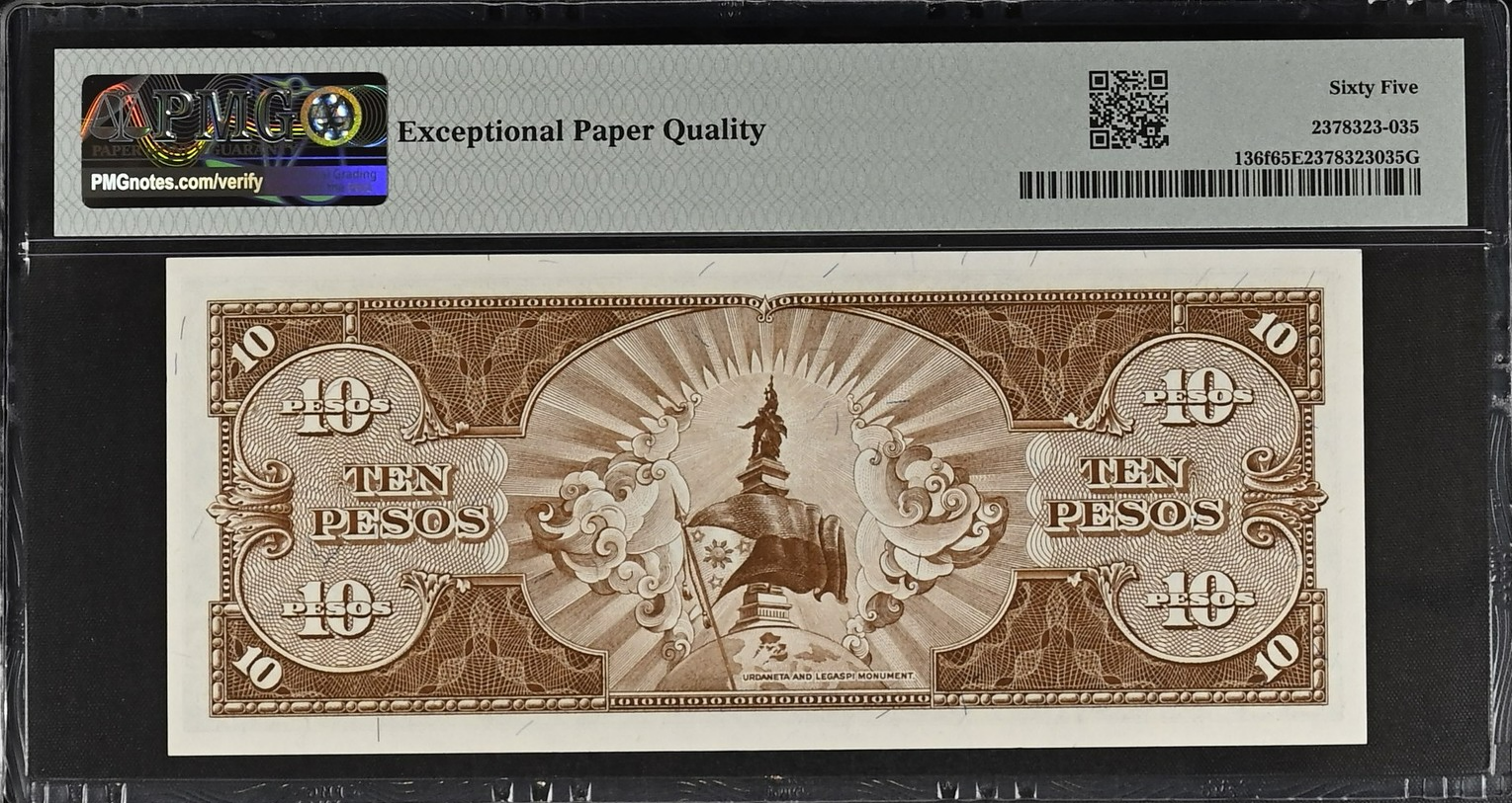 Philippines 10 Pesos 1949 P 136f UNC PMG 65 EPQ LOW S/N 003954 2nd TOP POP