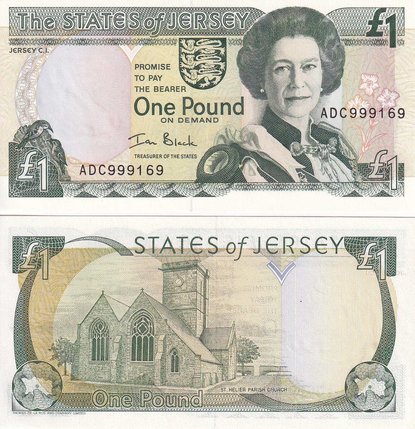 Jersey 1 Pound 2000 P 26b QEII 3 Letters Serial Prefix UNC