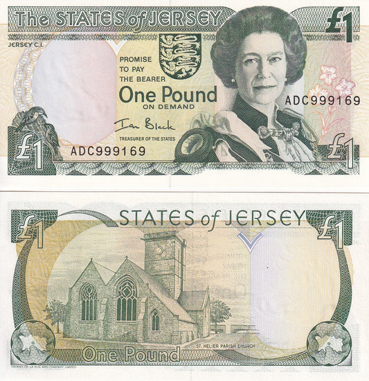 Jersey 1 Pound 2000 P 26b QEII 3 Letters Serial Prefix UNC