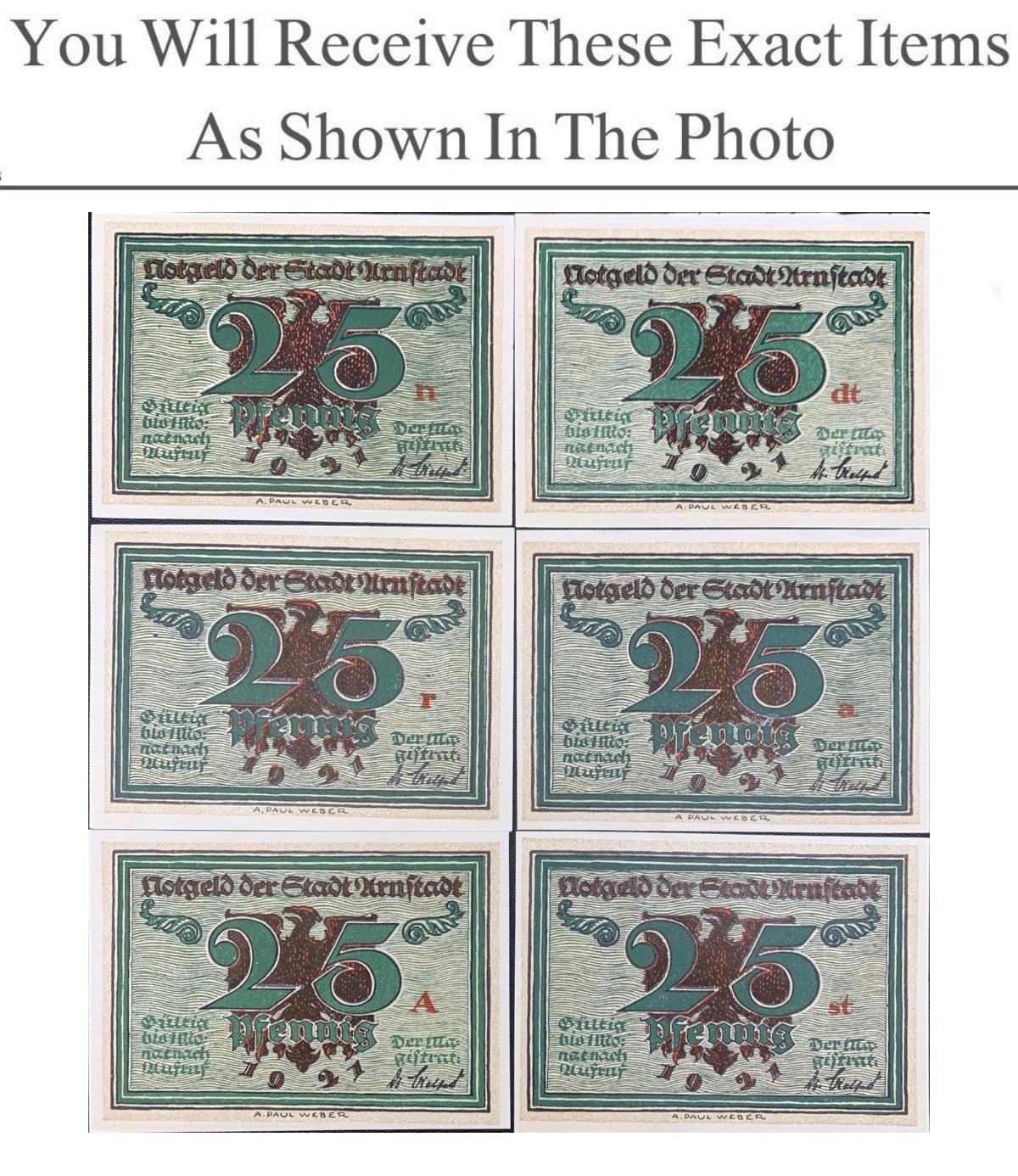 Germany Notgeld ARNSTADT 25 Pfennig 1921 Full Set 6 pcs