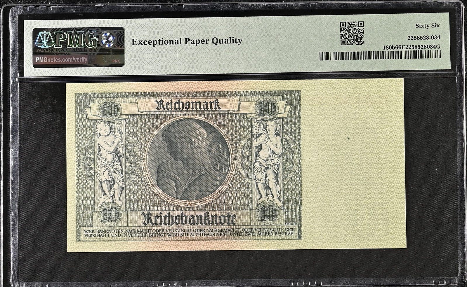 Germany Reichsbanknote 10 1929 (ND 1945) P 180b UNC PMG 66 EPQ 3rd TOP POP