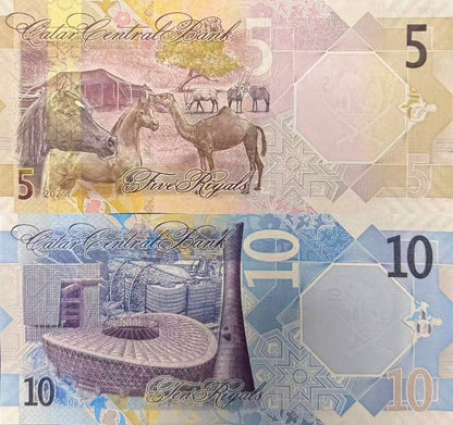 Qatar 5 10 Riyals 2025/2026 P New Design UNC Set 2 pcs