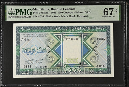 Mauritania 1000 Ouguiya 1989 P 7A UNC PMG 67 EPQ Unissued