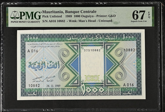 Mauritania 1000 Ouguiya 1989 P 7A UNC PMG 67 EPQ Unissued