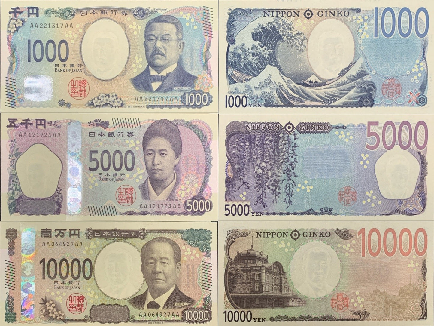 Japan 1000 5000 10000 Yen 2024 P 107-109 AA-AA Prefix 3D Hologram UNC SET 3 pcs