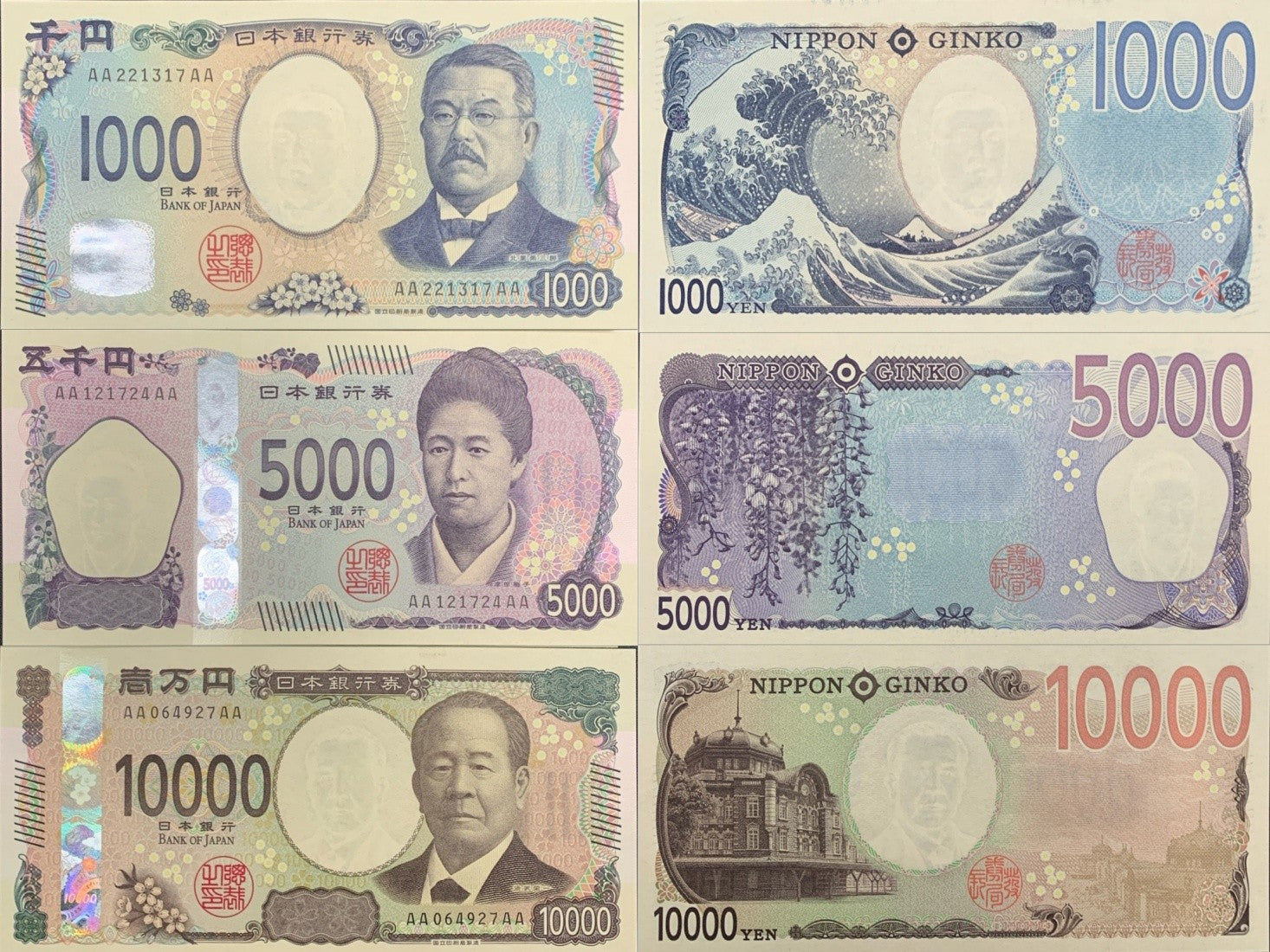 Japan 1000 5000 10000 Yen 2024 P 107-109 AA-AA Prefix 3D Hologram UNC SET 3 pcs