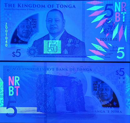 Tonga 5 Pa'anga 2023/2024 P 51 New Design Polymer UNC LOW S/N Z Replacement