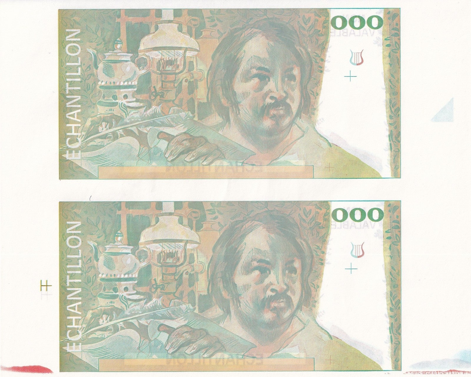 France Francs Balzac 000 Units 1980 UNC Test Note UNCUT 2 IN 1