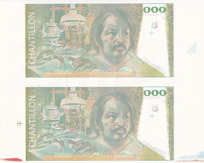 France Francs Balzac 000 Units 1980 UNC Test Note UNCUT 2 IN 1