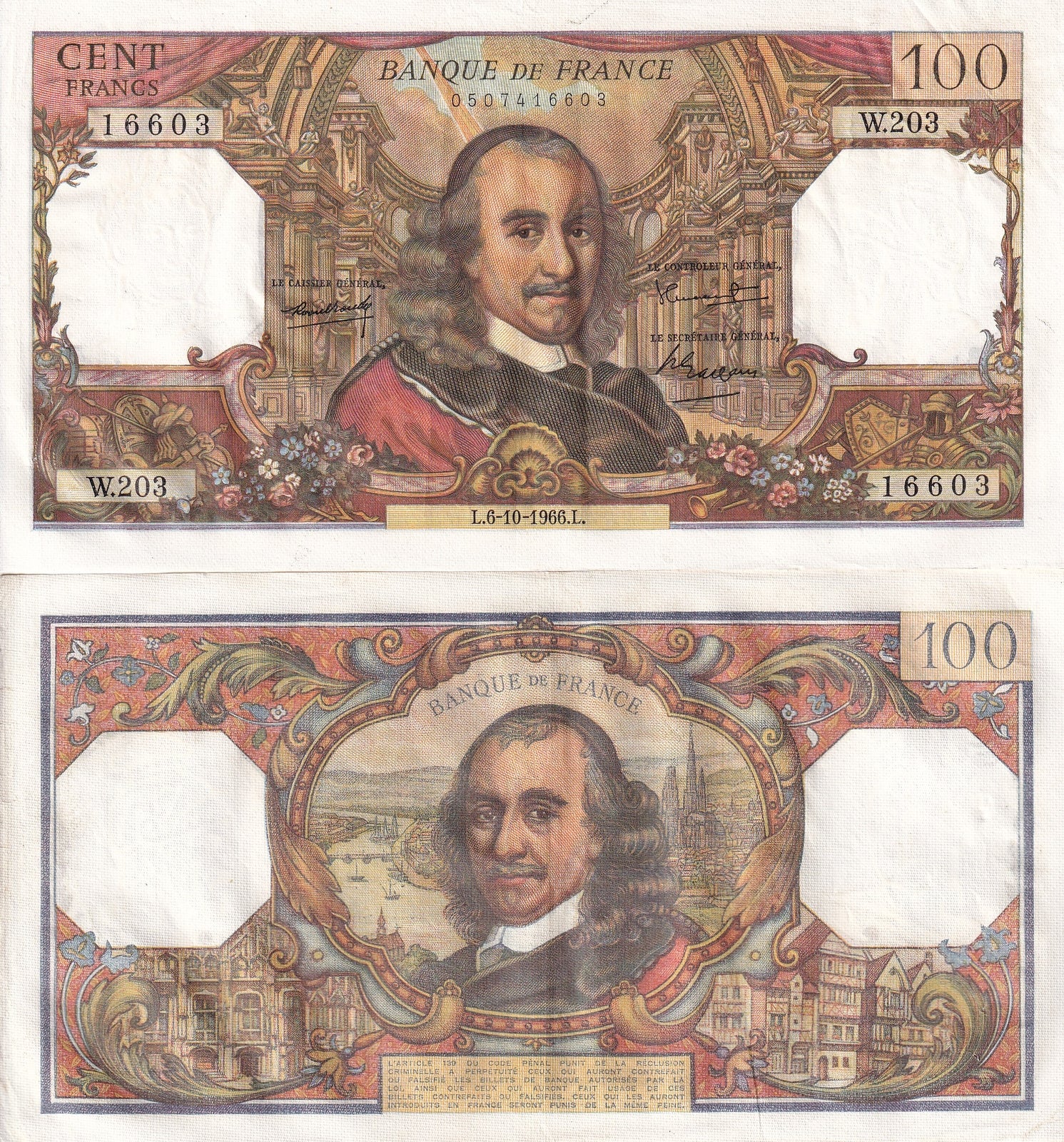 France 100 Francs 1966 P 149b VF - EF W/Hole 