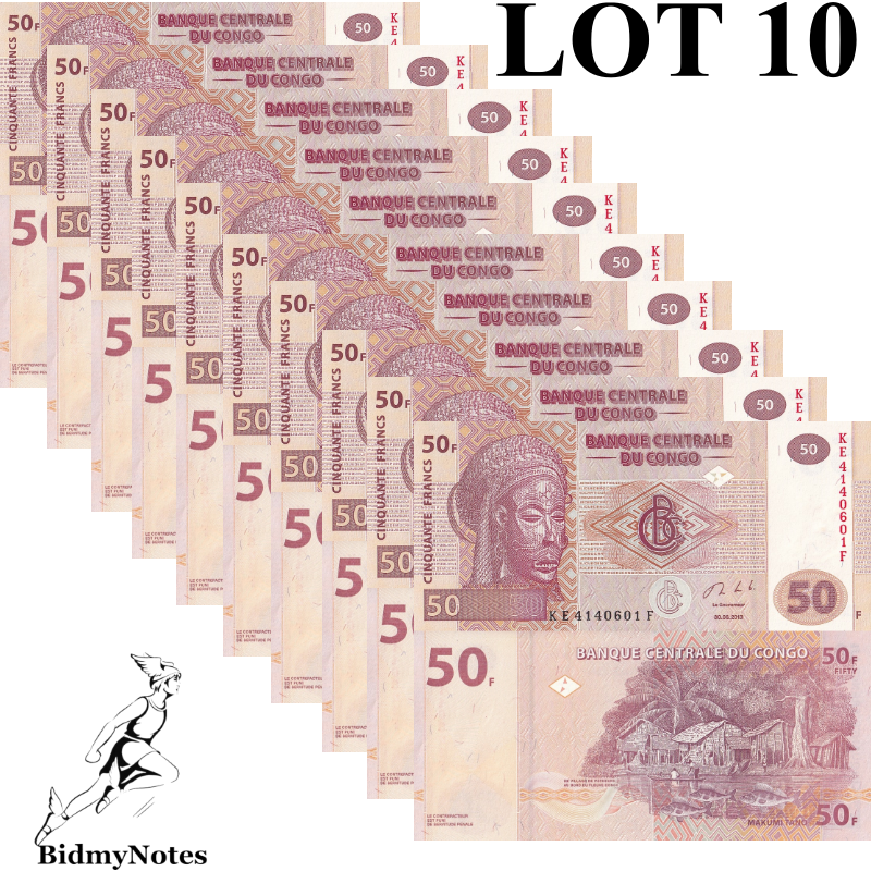 Congo Democratic Republic 50 Francs 2013 P 97a UNC 1/10 Bundle LOT 10 pcs
