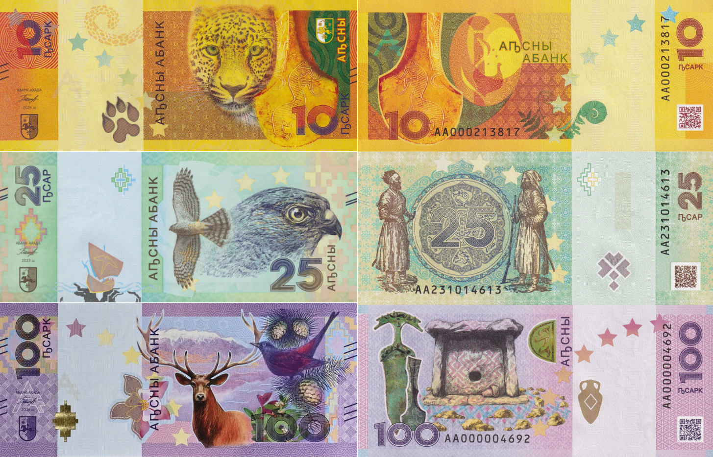 Abkhazia 10 25 100 2023-2024 P 2 3 4 UNC Commemorative Set 3 pcs AA Frist Prefix