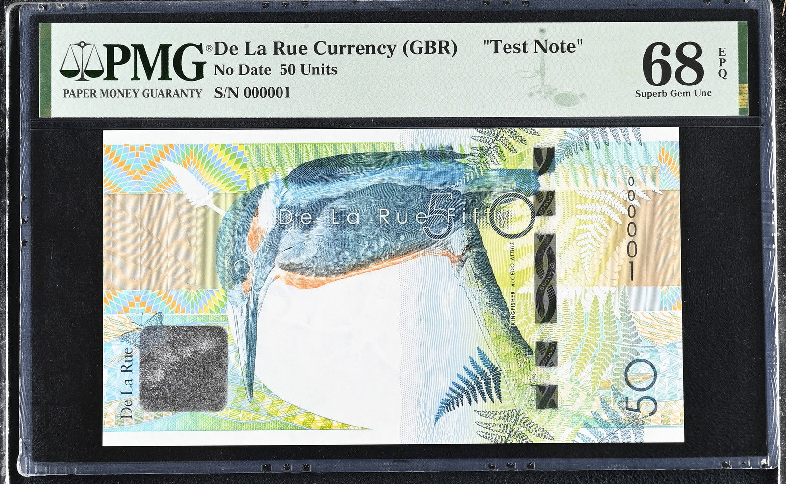 De La Rue Currency (GBR) Test Note 50 Units No Date UNC PMG 68 EPQ LOW S/N 1