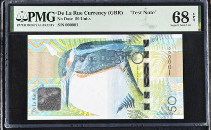 De La Rue Currency (GBR) Test Note 50 Units No Date UNC PMG 68 EPQ LOW S/N 1