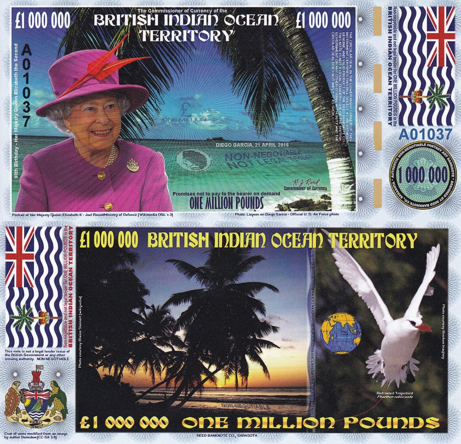 British Indian Ocean Terr. 1 Million Pound Queen Elizabeth II Fantasy Art Note