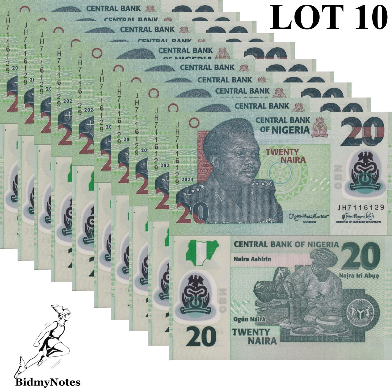 Nigeria 20 Naira 2024 P 34 Polymer UNC 1/10 Bundle LOT 10 pcs