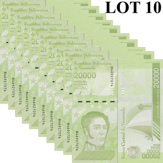 Venezuela 20000 2019 P 110(2) Narrow Security Thread Lot 10 pcs 1/10 Bundle UNC