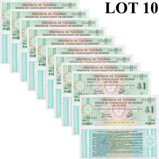 Argentina 1 Austral 1991 P S2711 UNC 1/10 Bundle Lot 10 pcs
