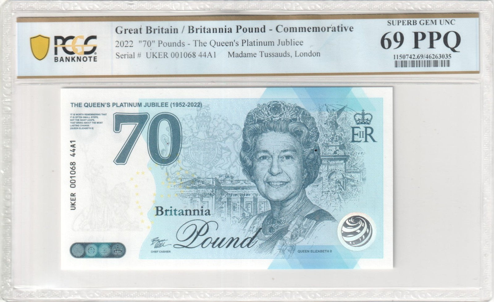 Great Britain COMM. Test Note 70 Pounds 2022 Queen 70th UNC PCGS 69 PPQ