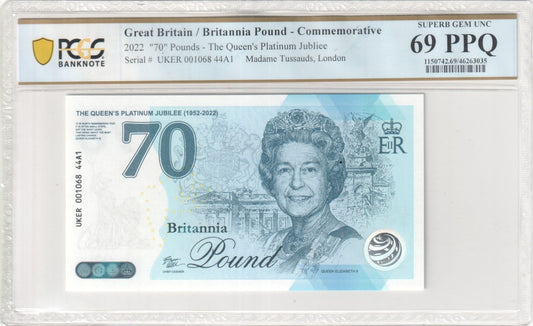 Great Britain COMM. Test Note 70 Pounds 2022 Queen 70th UNC PCGS 69 PPQ
