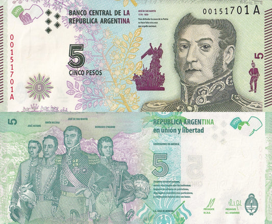 Argentina 5 Pesos ND 2015 P 359 UNC