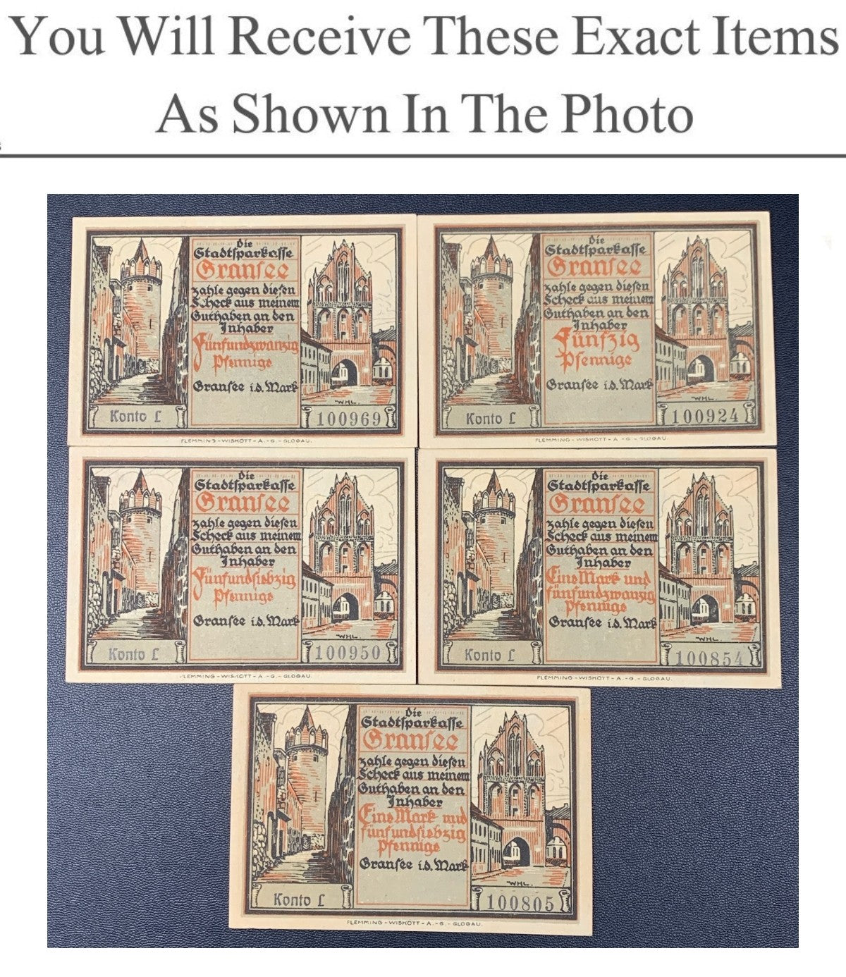 Germany Notgeld GRANSE 25 50 75 125 175 Pfennig 1921 Full Set 5 pcs
