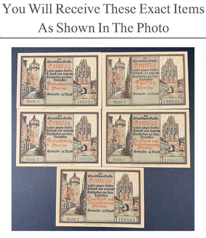 Germany Notgeld GRANSE 25 50 75 125 175 Pfennig 1921 Full Set 5 pcs