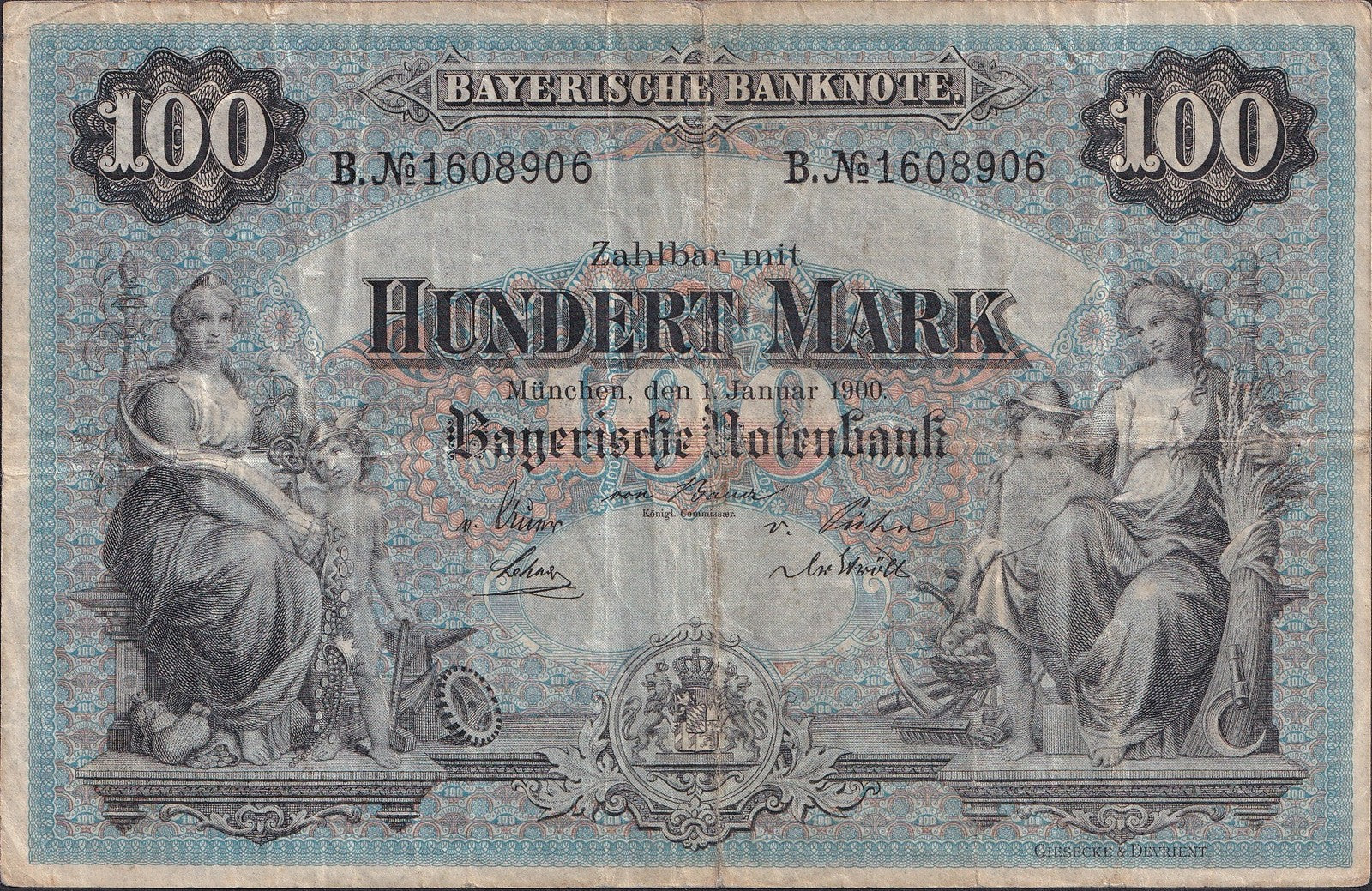 Germany-Bayern 100 Mark 1900 P S922 Circulated