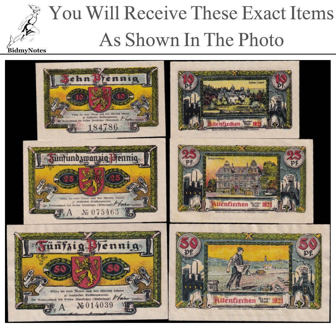 Germany Notgeld ALTENKIRCHEN 10 25 50 Pfennig 1921 Set 3 pcs