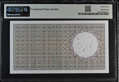 Banque du France (FRA) Test Note No Units Jupiter Series 10202 UNC PMG 67 EPQ