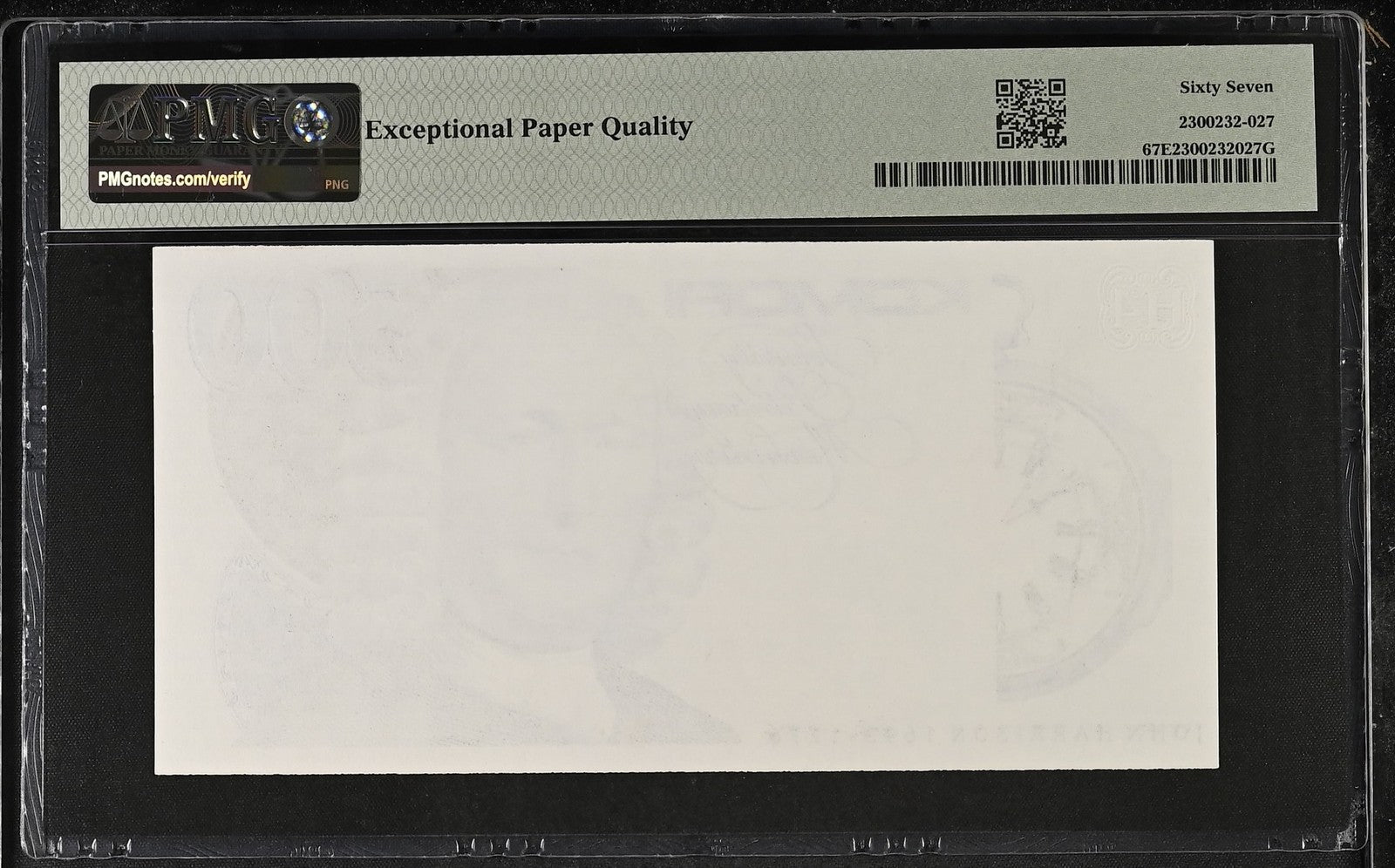 Komori (JPN) Test Note 500 Units No Date John Harrison UNC PMG 67 EPQ