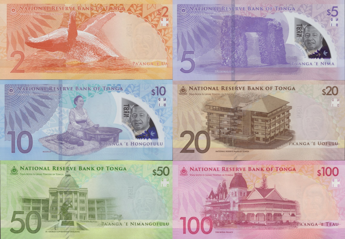 Tonga 2 5-100 Pa'anga 2023(2024) P 50 51 52-55 Paper Polymer UNC Set 6 p LOW S/N